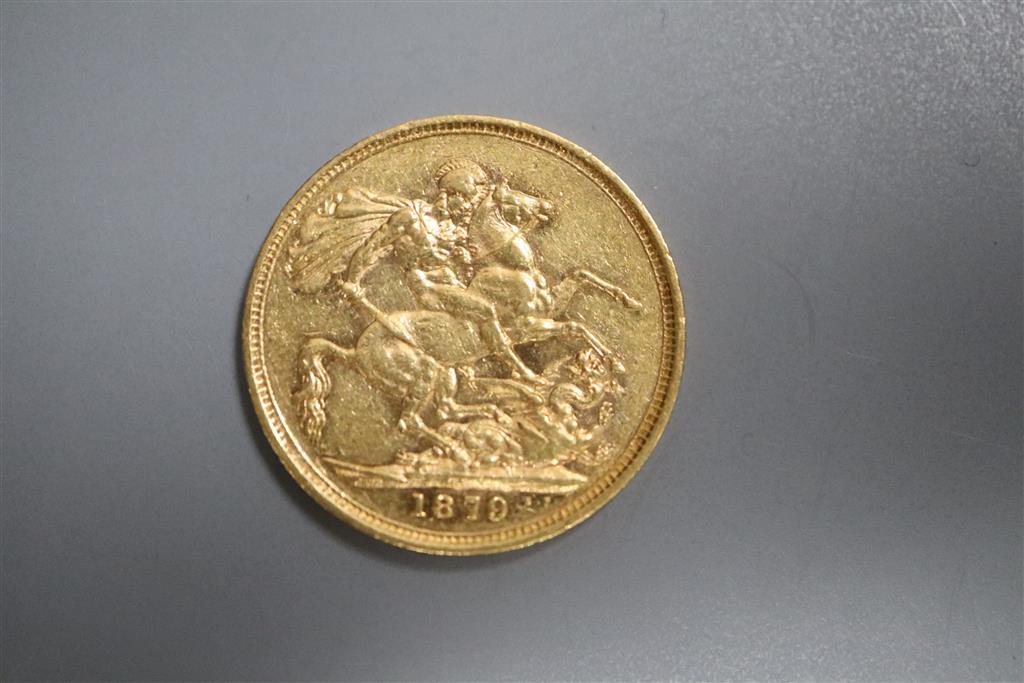 A Victoria 1879 gold sovereign, Melbourne mint.